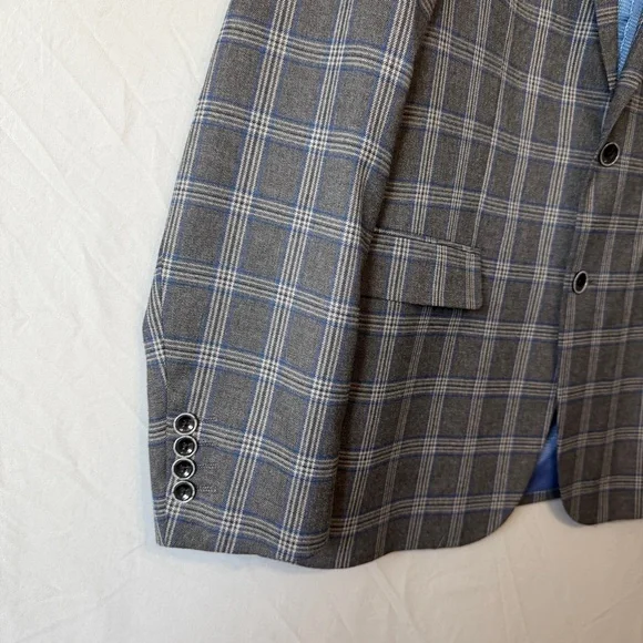 Le Chateau Mens Sports Coat Size 42 Formal Suit Jacket Grey Blue Plaid Business - Picture 5 of 11